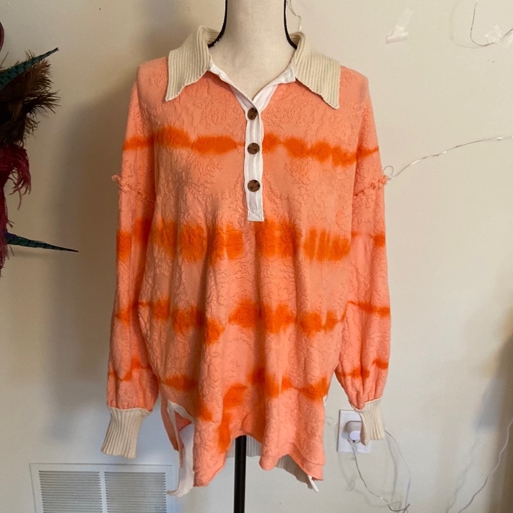 NWOT - Free People Orange Polo Sweater Button size Small - Picture 2 of 7